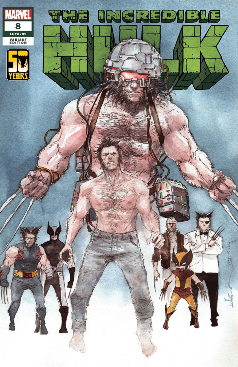 Logan takes a trip down memory lane on Dustin Nguyen's Wolverine 50th Anniversary variant cover to Incredible Hulk Vol. 4 #8 (2024), Marvel Comics