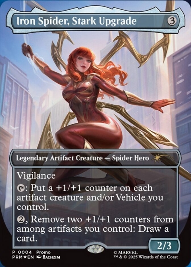 Mary-Jane proves the Iron Spider armor looks best on her via (Card #004), Magic: The Gathering - Marvel's Spider-Man (2025), Wizards of the Coast. Art by Bachzim.