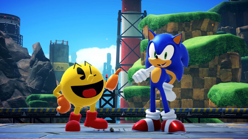 Pac-Man (N/A) reunites with Sonic (Junichi Kanemaru) on the race track instead of the battlefield in Sonic Racing: CrossWorlds (2025), SEGA