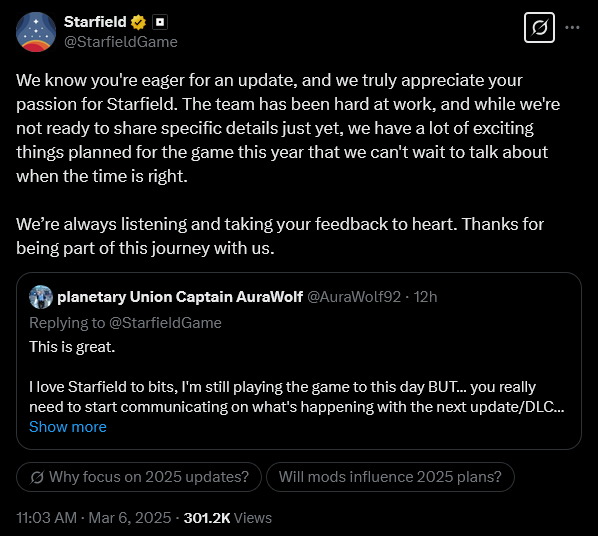 Bethesda claims they'll be delivering more 'Starfield' content in coming months.