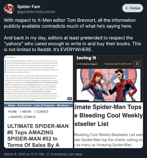 Marvel Comics Exec Editor Tom Brevoort pushes back against fans who want to see Spider-Man and Mary-Jane get back together.