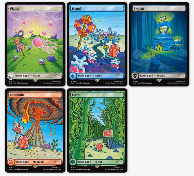 The cards included in Magic: The Gathering's 'SpongeBob SquarePants: Lands Under the Sea' Secret Lair Drop release (2025), Wizards of the Coast