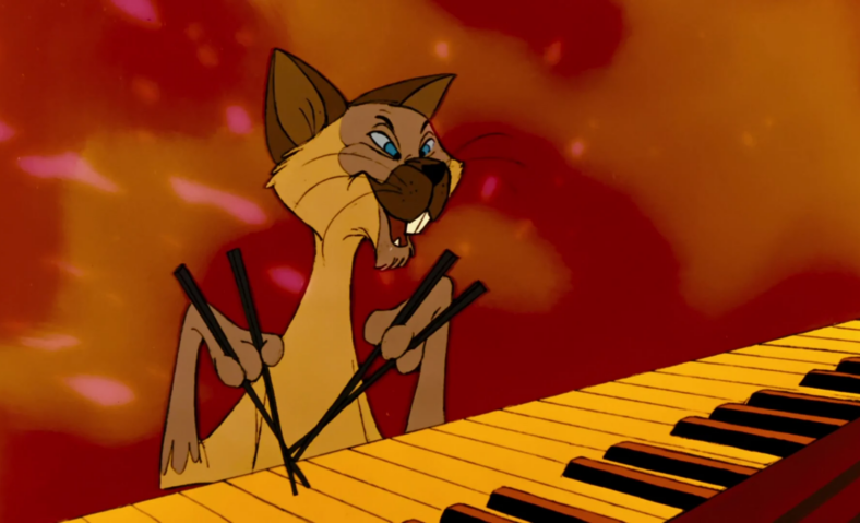 Shun Gon (Paul Winchell) plays the piano in a most unusual way in The Aristocats (1970), Disney