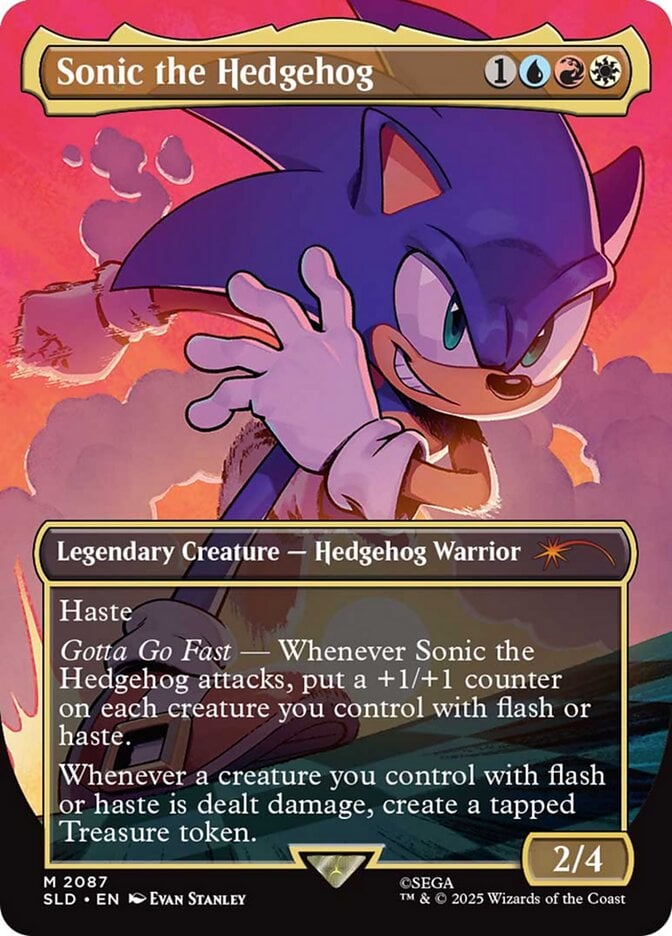 The Blue Blur rushes in via Sonic the Hedgehog (Card #2087), Magic: The Gathering - Secret Lair x Sonic: Friends & Foes (2025), Wizards of the Coast. Art by Evan Stanley.