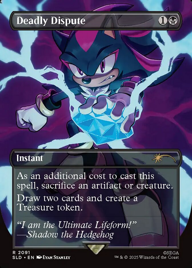 Shadow unleashes his Chaos Control via Deadly Dispute (Card #2091), Magic: The Gathering - Secret Lair x Sonic: Friends & Foes (2025), Wizards of the Coast. Art by Evan Stanley.