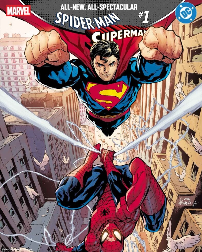 The Web-Head and The Last Son of Krypton dash through Metropolis on Ryan Stegman's variant cover to Spider-Man/Superman Vol. 1 #1 (2026), Marvel Comics/DC