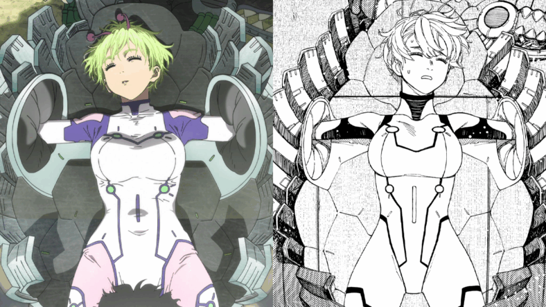 Vamola's (TBA) true identity is revealed in Dandadan Episode 24 "Clash! Space Kaiju vs. Giant Robot!" (2025), Science Saru Crunchyroll / Vamola's true identity is revealed in Dandadan Ch. 71 "I'm Sick of Robots and Kaiju!" (2022), Shueisha. Words and art by Yukinobu Tatsu.