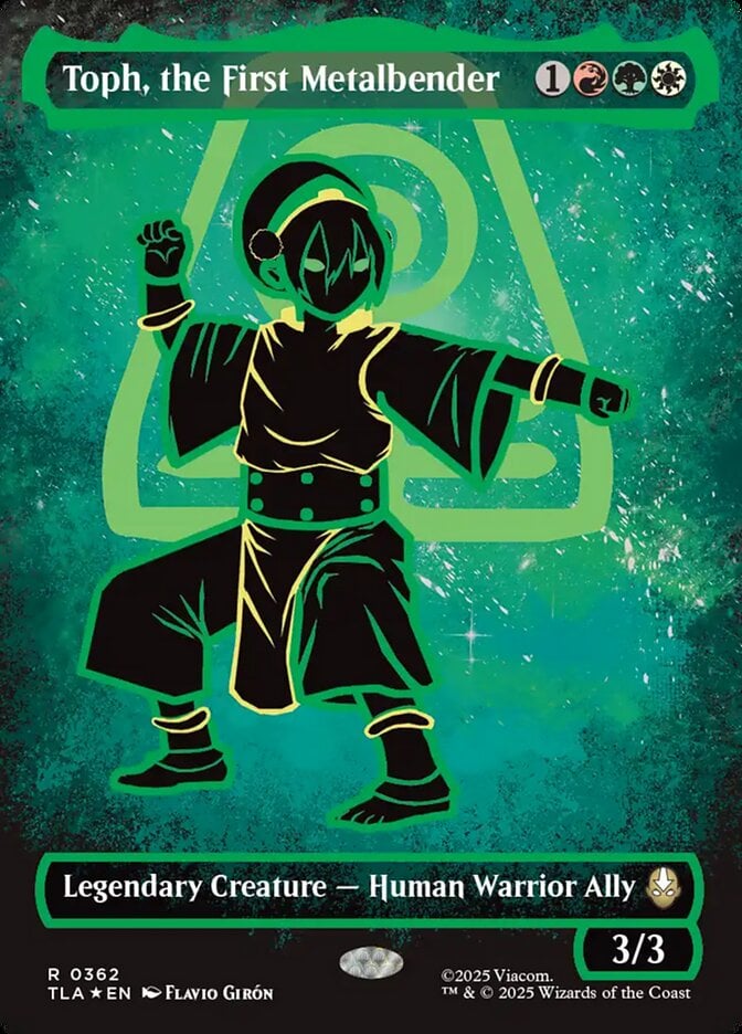 Toph represents the pinnacle of Earthbending via Toph, the First Metal Bender (Card #362), Magic: The Gathering - Avatar: The Last Airbender (2025), Wizards of the Coast. Art by Flavio Girón.