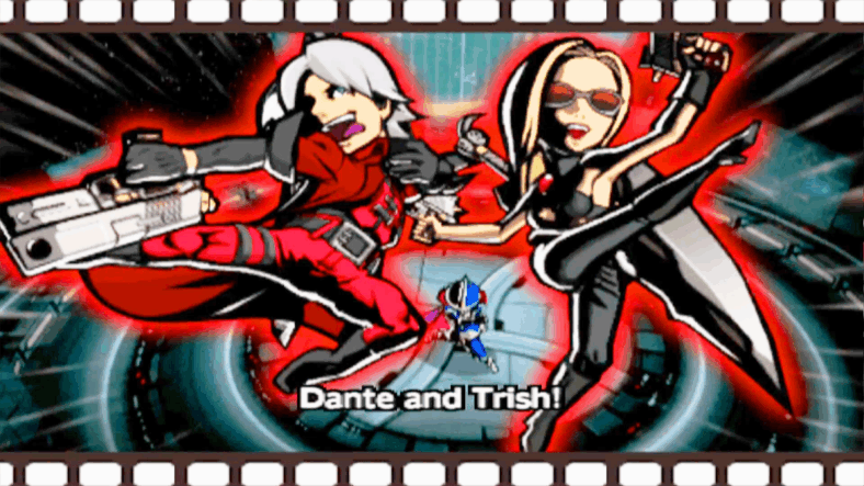 Dante (Drew Coombs) and  Trish (Sarah Lafleur) save Captain Blue (Gregg Berger) from Alastor (Mikey Kelley) in Viewtiful Joe (2003), Capcom