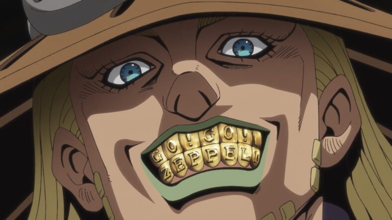 Gyro Zeppeli (Yohei Azakami) shows off his grill in JoJo Bizarre Adventure Part 7: Steel Ball Run Teaser trailer (2026), David Production / Netflix
