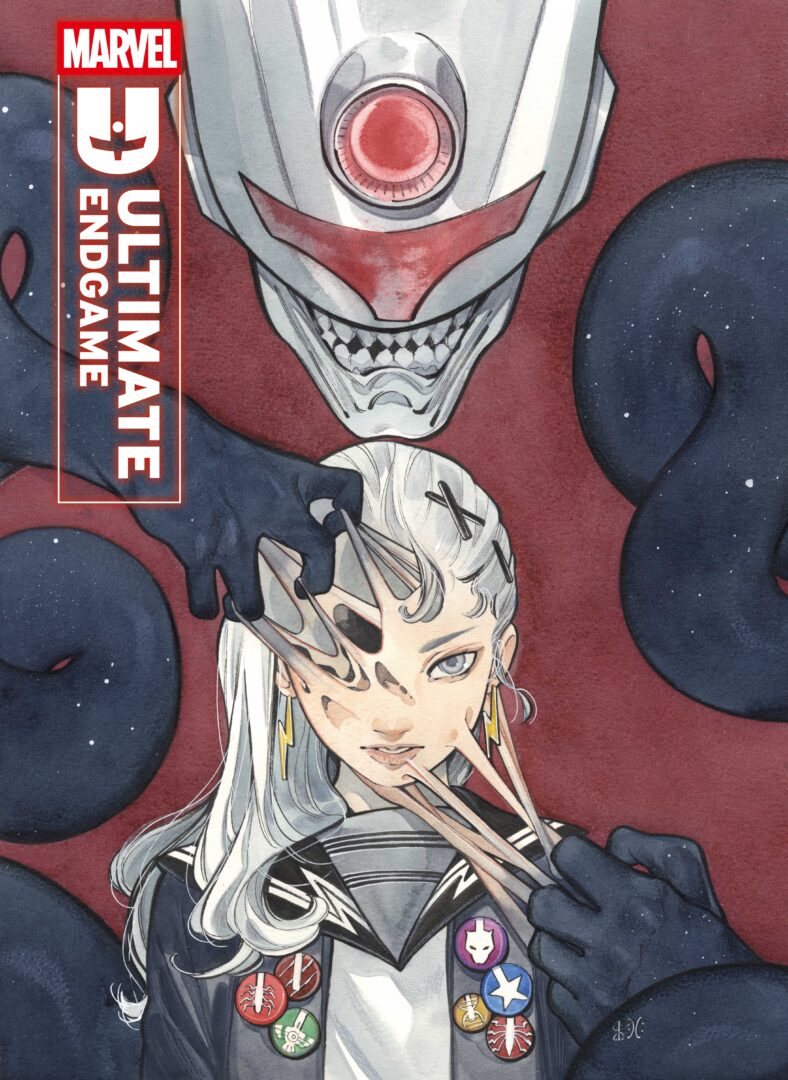 The Maker manipulates Maystorm on Peach Momoko's variant cover to Ultimate Endgame Vol. 1 #1 (2025), Marvel Comics