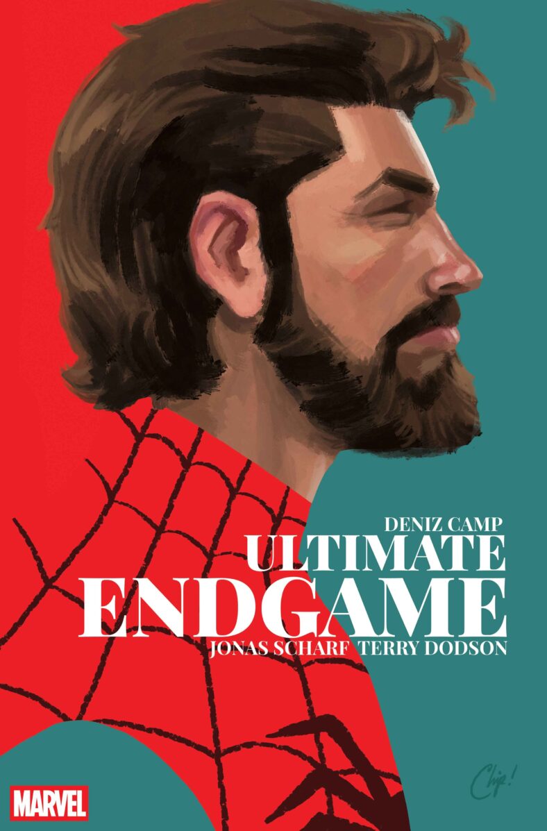 Peter Parker prepares to tell his life story on Chip Zdarsky's variant cover to Ultimate Endgame Vol. 1 #1 (2025), Marvel Comics
