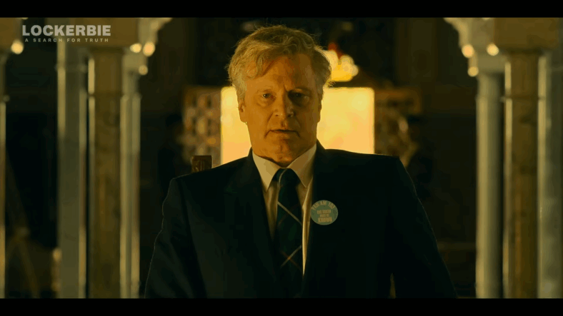 Jim Swire (Collin Firth) seeking information on doomed flight Pan Am 103 in Lockerbie: A Search for Truth Season 1 Episode 1 "Episode #1.1" (2025), Peacock