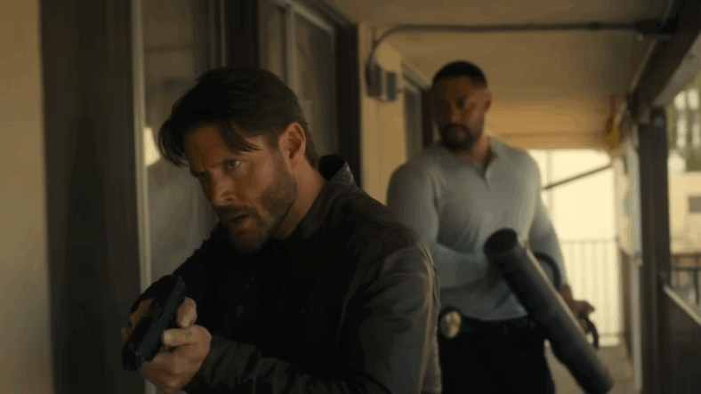 Detectives Mark Meachum (Jensen Ackles) and Luke Finau (Uli Latukefu) tracking a lead in Countdown Season 1 Episode 6 "A Needle or a Bullet" (2025), Prime Video