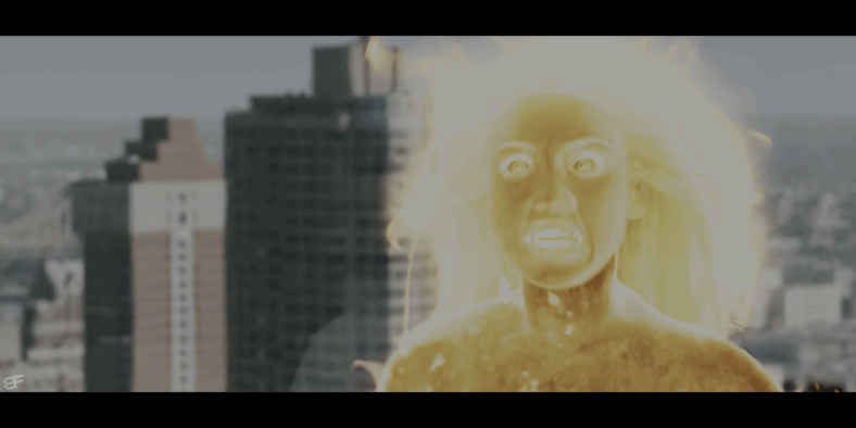 Sue Storm (Jessica Alba) accidentally flames on in Fantastic Four: Rise of the Silver Surfer (2007), 20th Century Fox