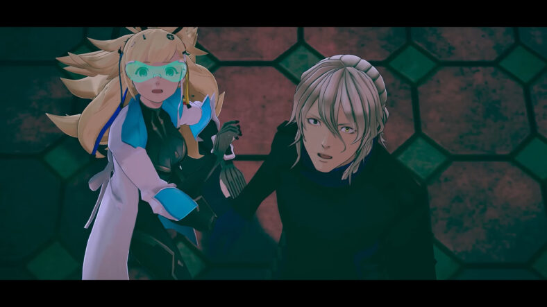 Hina (Fairouz Ai) and Kaname (Tarusuke Shingaki) face down an alien abduction in No Sleep For Kaname Date - From AI: The Somnium Files (2025), Spike Chunsoft