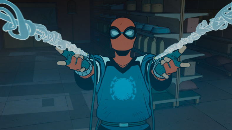 Peter Parker (Hudson Thames) uses his webs against Butane (Jake Green) in Your Friendly Neighborhood Spider-Man Season 1 Episode 2 "The Parker Luck" (2025), Marvel Entertainment