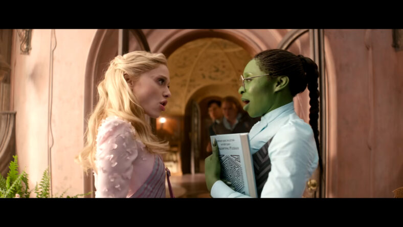 Glinda (Ariana Grande) and Elphaba (Cynthia Erivo) find themselves at odds in Wicked (2024), Universal Pictures